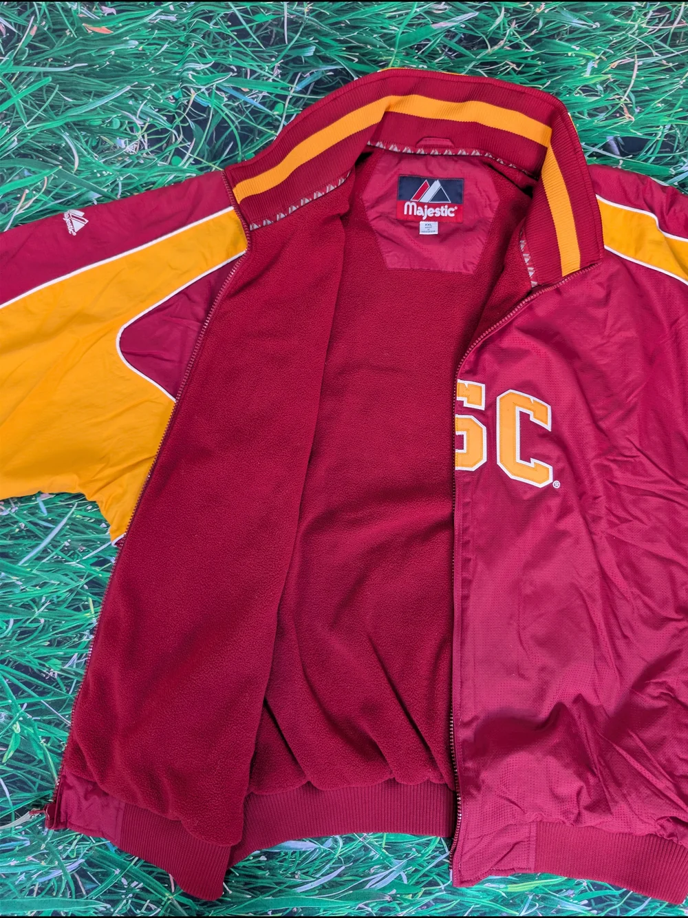 VTG USC Trojans Jacket XXL Majestic NCAA College Red Gold Full Zip Embroidered